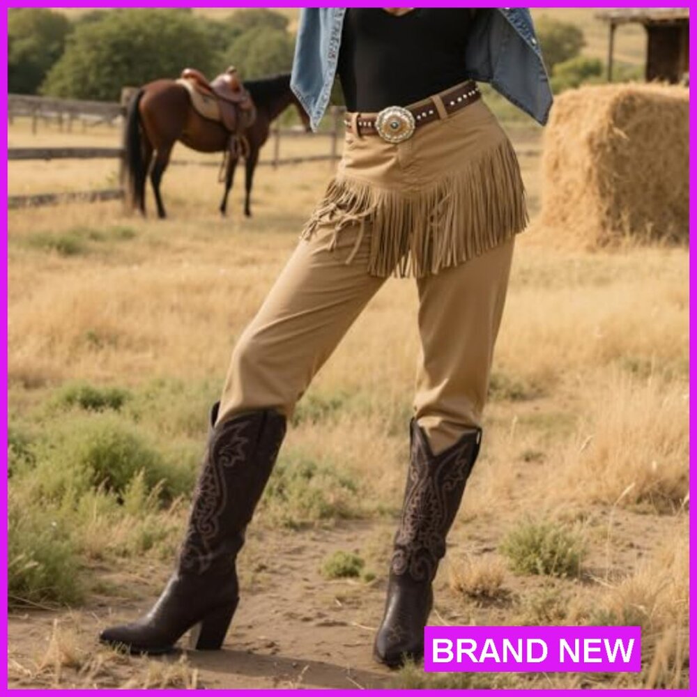 Knee High Cowboy Boots Embroidered Western Chunky Heel Pointed Toe Slip On - Picture 2 of 7